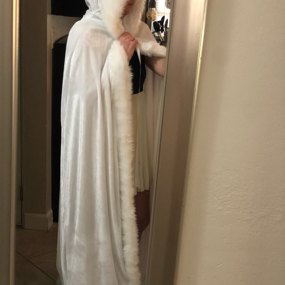 Snow white, faux fur lined, floor length cloak